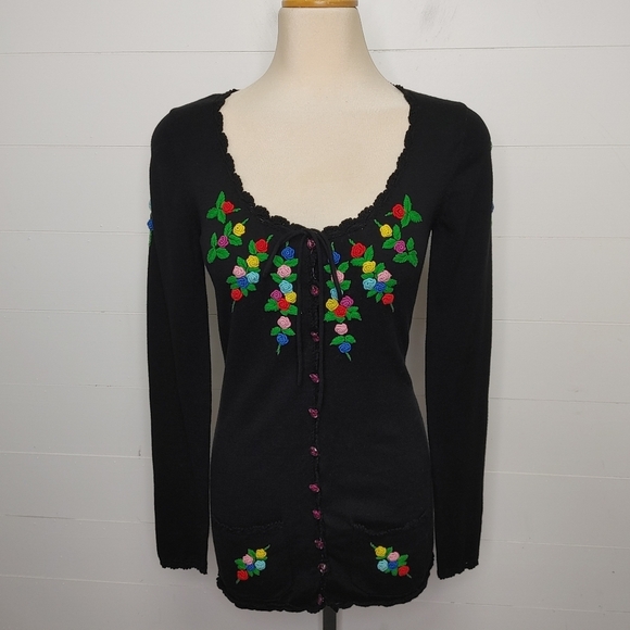Vintage Betsey Johnson floral embroidered cardigan S - Picture 2 of 14